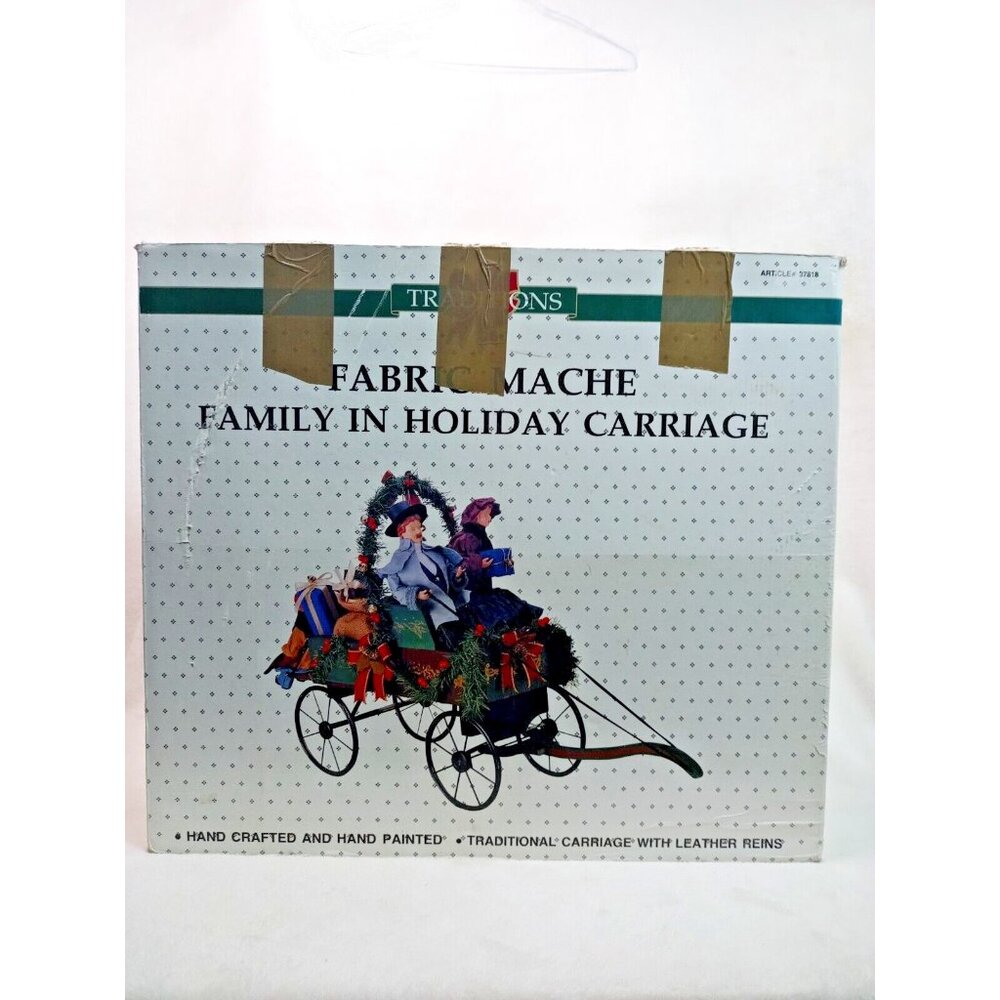 Vintage Traditions Fabric Mache Family In Holiday Carriage Centerpiece Display